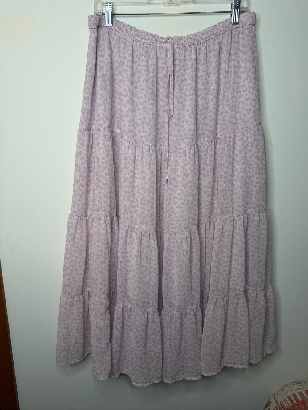 Aerie Pink Leopard Print Tiered Maxi Skirt XL Boho Cottagecore Pull On - Picture 3 of 8